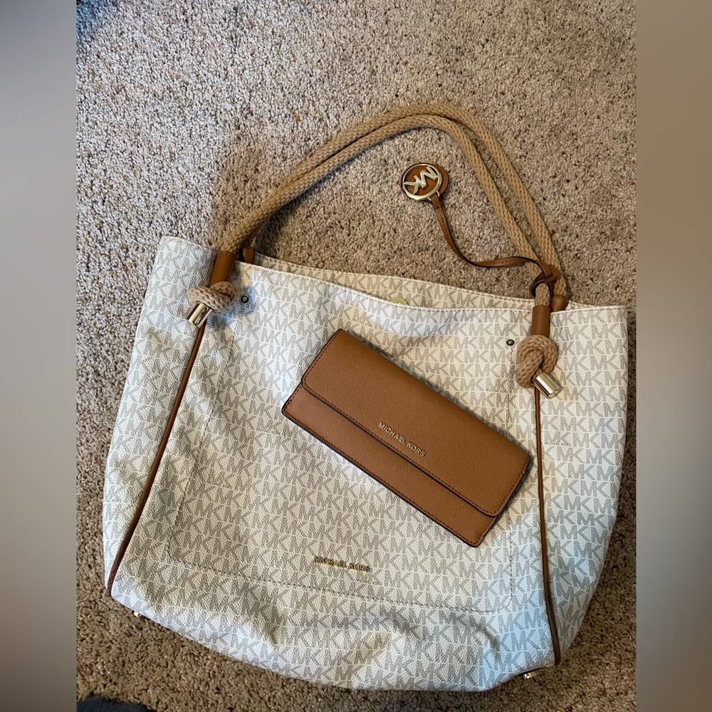 Michael Kors Cream and Brown Tote with Wallet